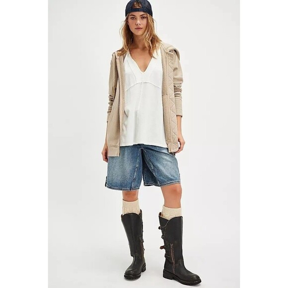 Free People Redwood Cardi Jacket Hoodie Top Soft Cotton Zip-up Slouchy S 283974 - Picture 3 of 12